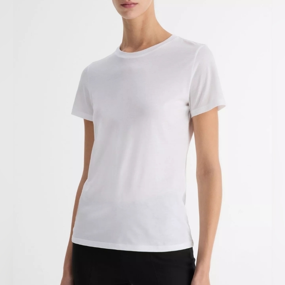 Vince Shirt Essential Pima Cotton Crew Neck T Shirt Top White XSmall